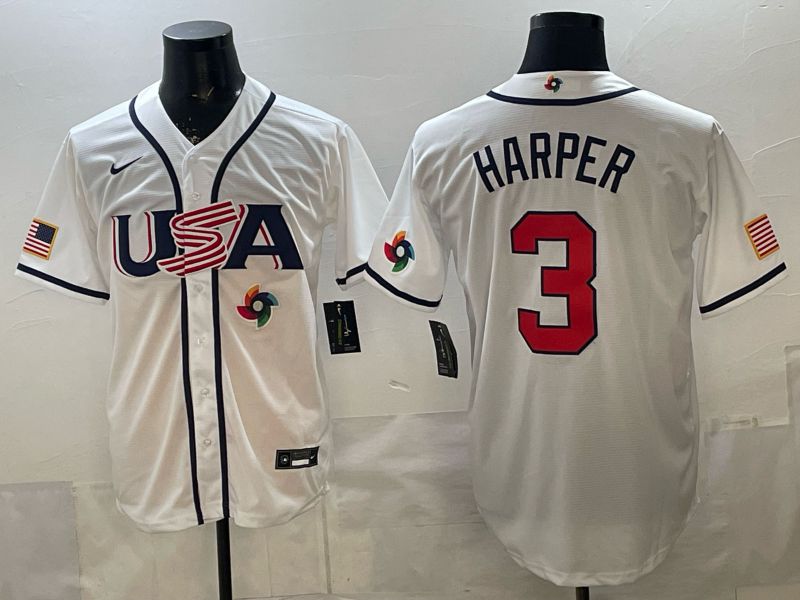 Men 2026 World Cub USA #3 Harper White Game Nike MLB Jersey style 0010